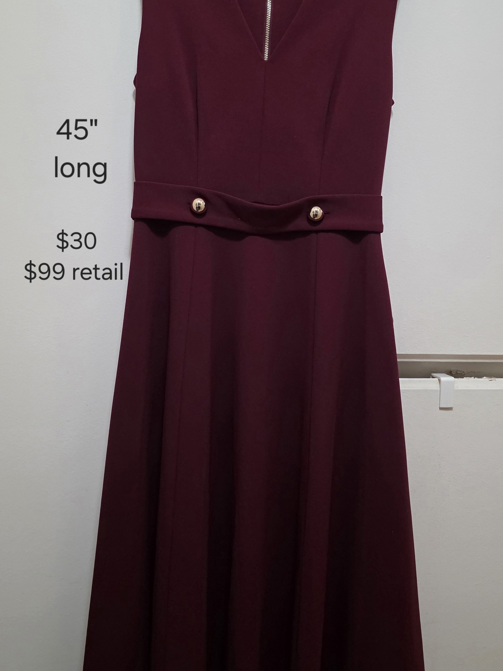 Calvin Klein Wine-Red Midi Dress with Gold Buttons